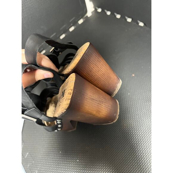 Korks Whitney Platform Sandal Women’s Black Wood‎ Grain Studded Fisherman Size 8 - Picture 7 of 8